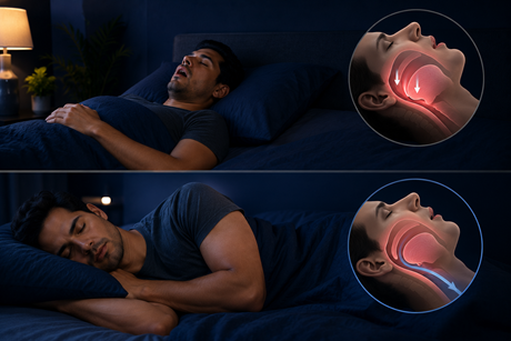 Simplified comparison of back and side sleeping with throat insets