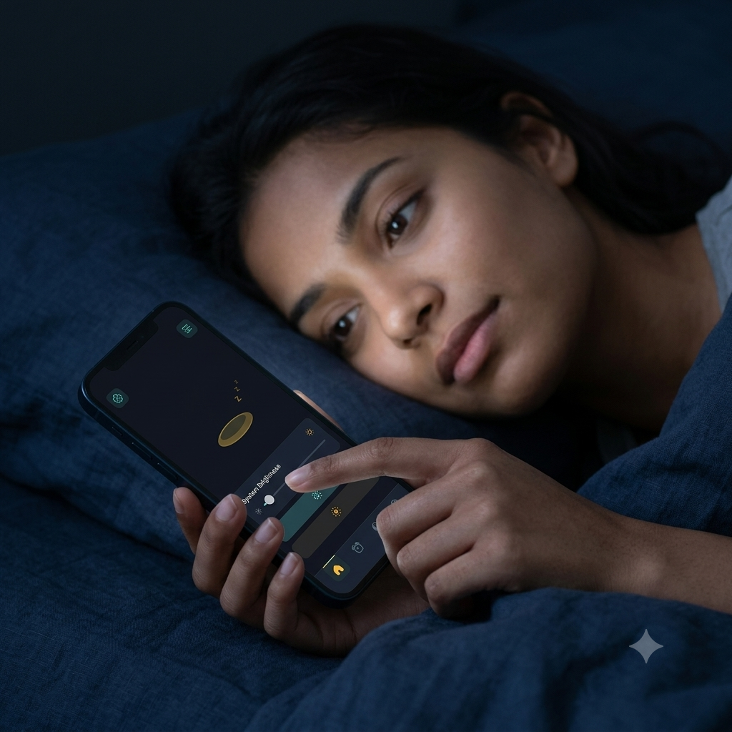 Adult adjusting an illustrated phone brightness control