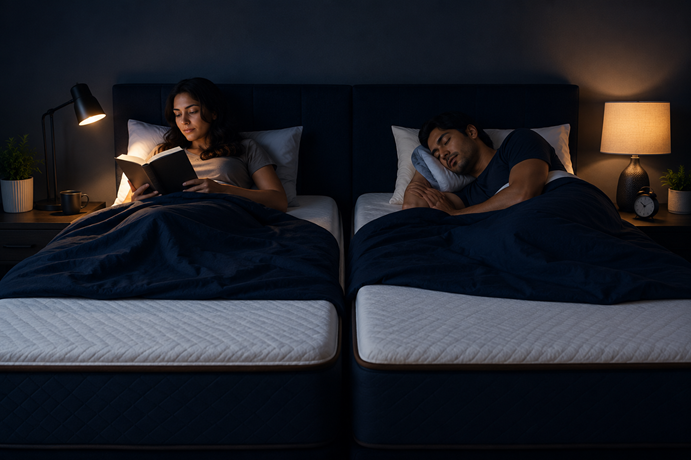 Partners using two separate mattress surfaces side by side